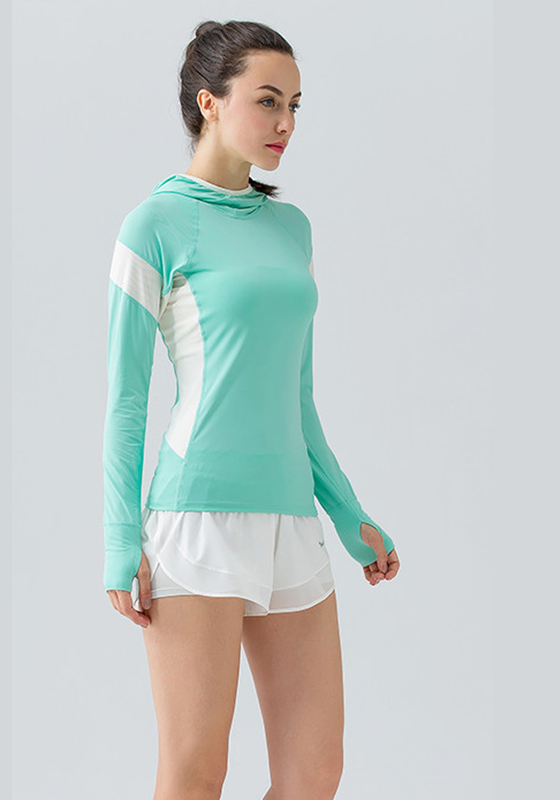 Hooded Mesh Panel Yoga Top