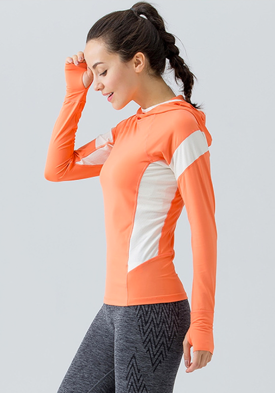 Hooded Mesh Panel Yoga Top