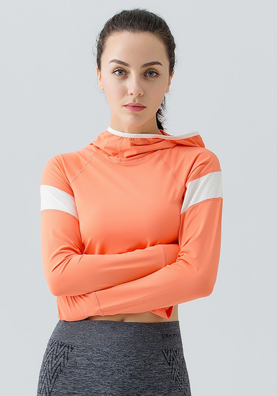 Hooded Mesh Panel Yoga Top