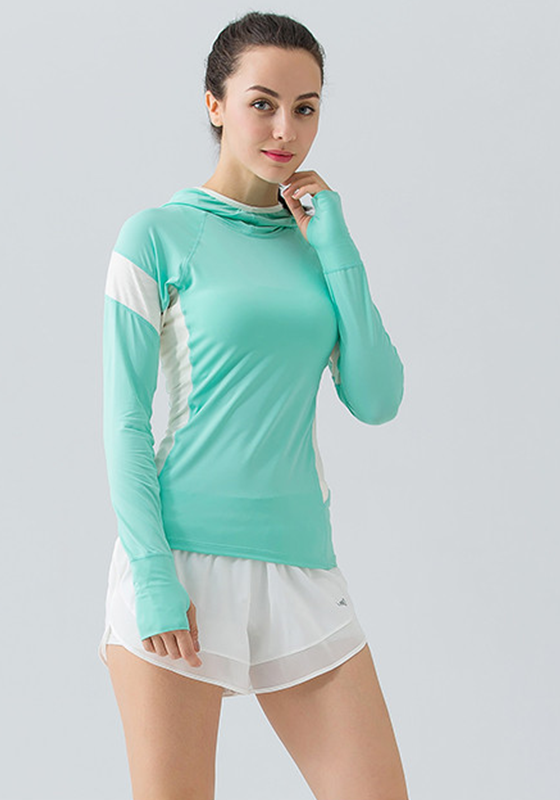 Hooded Mesh Panel Yoga Top